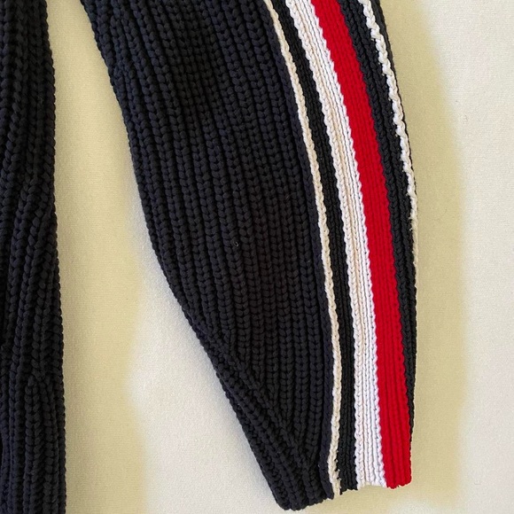 Tommy Hilfiger Navy Crewneck Chunky Ribbed Sweater Red & White Stripes Medium - Picture 5 of 6